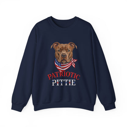 Patriotic Pit Bull Sweatshirt – Embroidered-Style American Flag Dog Crewneck
