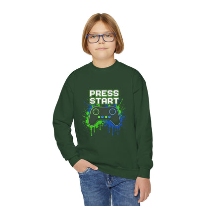 Press Start Youth Gamer Sweatshirt – Neon Video Game Crewneck for Kids