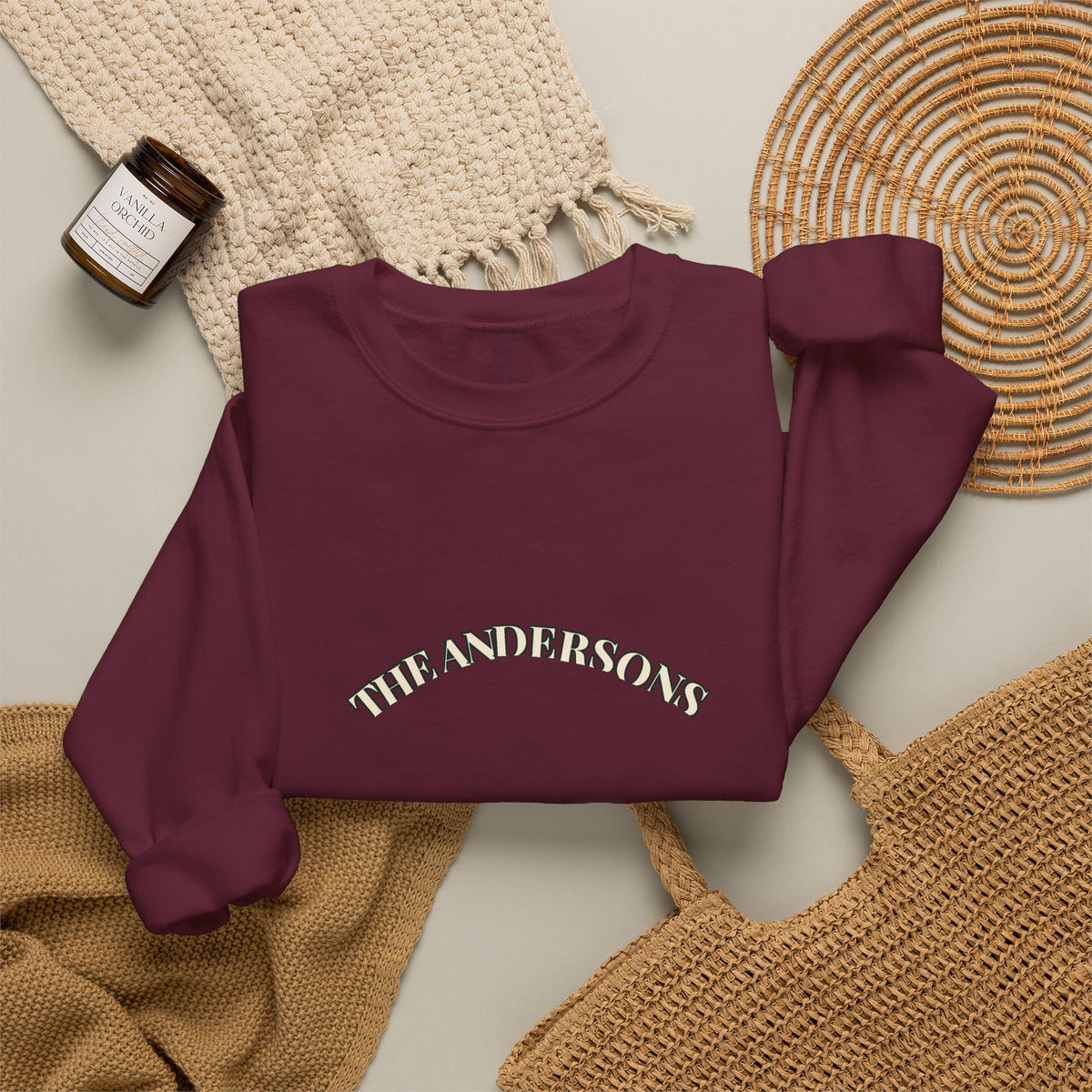 Personalized Family Name Christmas Sweatshirt 2026 – Printed Varsity Crewneck, Custom Family Christmas Gift