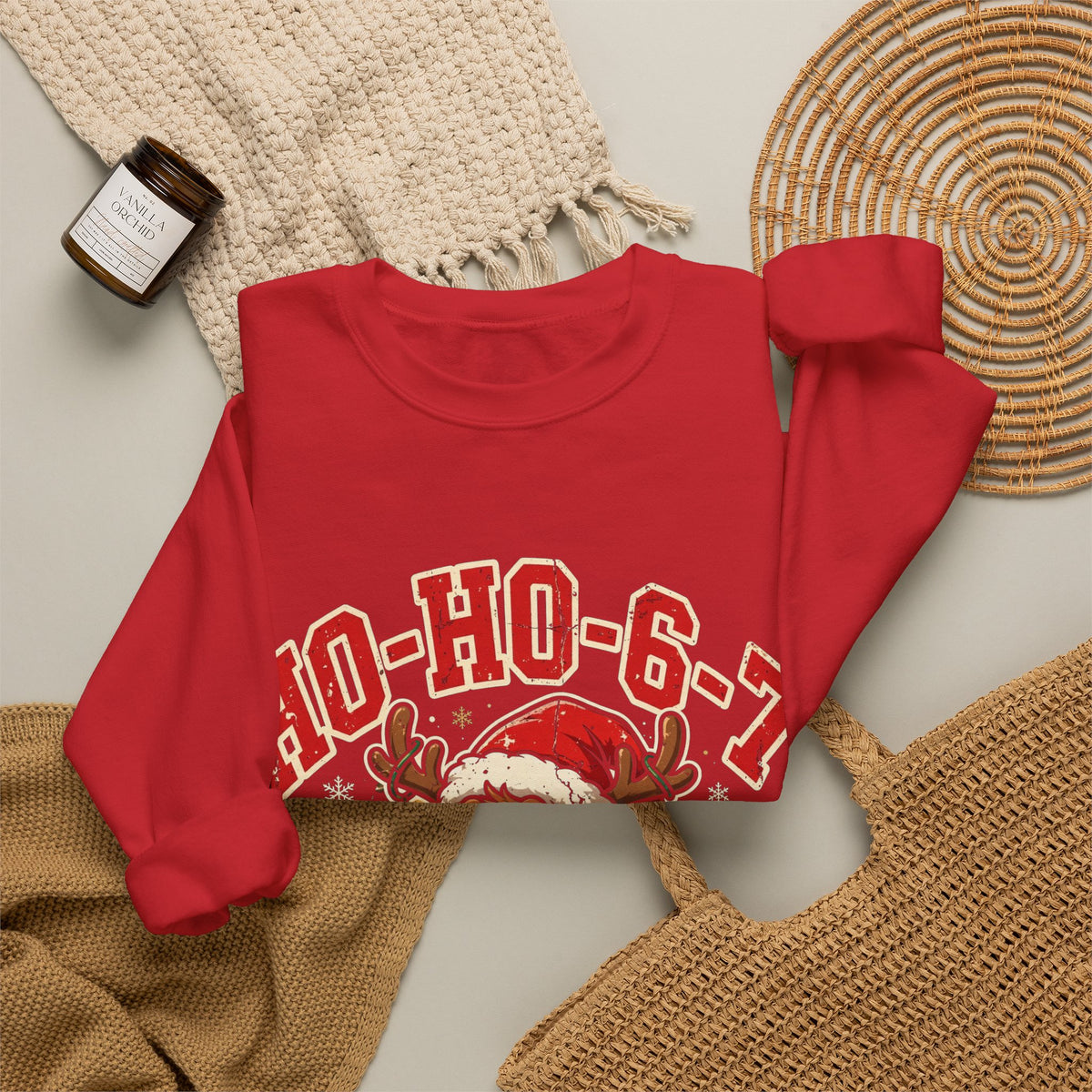 HO-HO-6-7 Funny Christmas Sweatshirt – Viral Reindeer Holiday Crewneck
