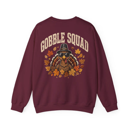 Gobble Squad Thanksgiving Sweatshirt – Funny Turkey Back Print, Peek-a-Boo Front, Fall Family Dinner Crewneck