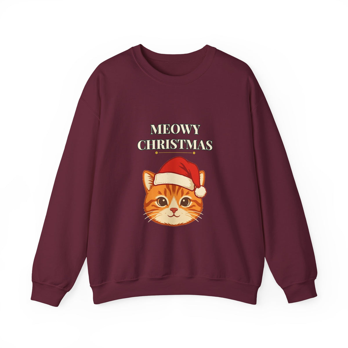 Meowy Christmas Cat Sweatshirt – Vintage Cat in Santa Hat, Funny Cat Lover Christmas Crewneck Gift