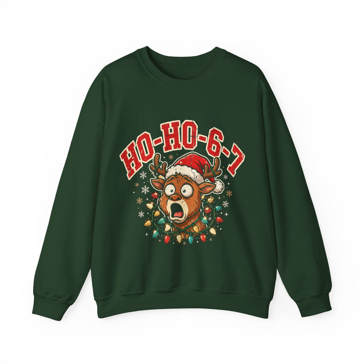 HO-HO-6-7 Funny Christmas Sweatshirt – Viral Reindeer Holiday Crewneck