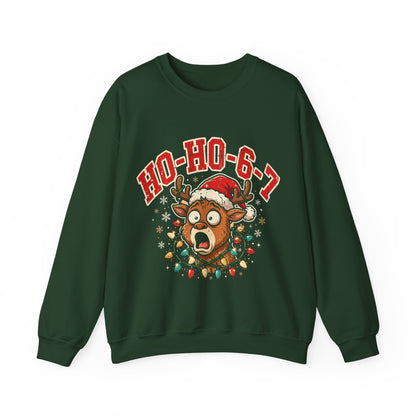 HO-HO-6-7 Funny Christmas Sweatshirt – Viral Reindeer Holiday Crewneck