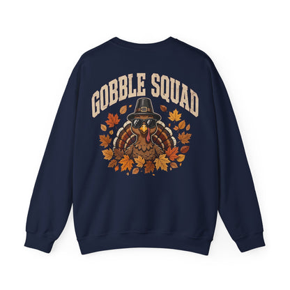 Gobble Squad Thanksgiving Sweatshirt – Funny Turkey Back Print, Peek-a-Boo Front, Fall Family Dinner Crewneck