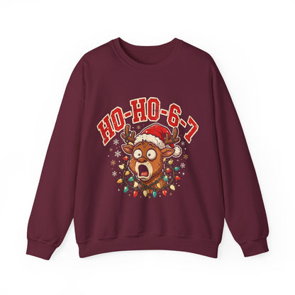 HO-HO-6-7 Funny Christmas Sweatshirt – Viral Reindeer Holiday Crewneck