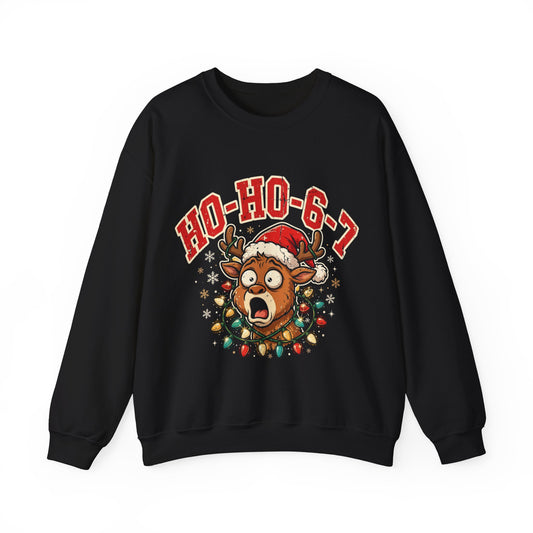 HO-HO-6-7 Funny Christmas Sweatshirt – Viral Reindeer Holiday Crewneck