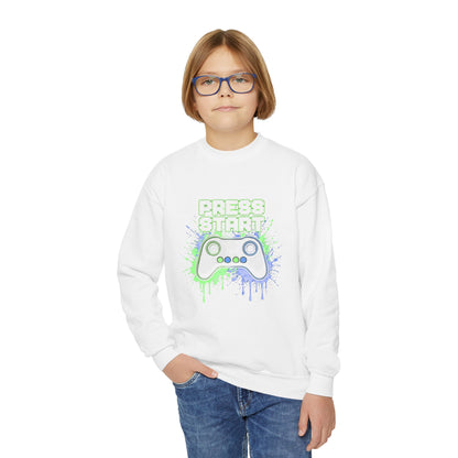 Press Start Youth Gamer Sweatshirt – Neon Video Game Crewneck for Kids