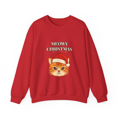 Meowy Christmas Cat Sweatshirt – Vintage Cat in Santa Hat, Funny Cat Lover Christmas Crewneck Gift