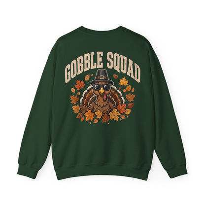 Gobble Squad Thanksgiving Sweatshirt – Funny Turkey Back Print, Peek-a-Boo Front, Fall Family Dinner Crewneck
