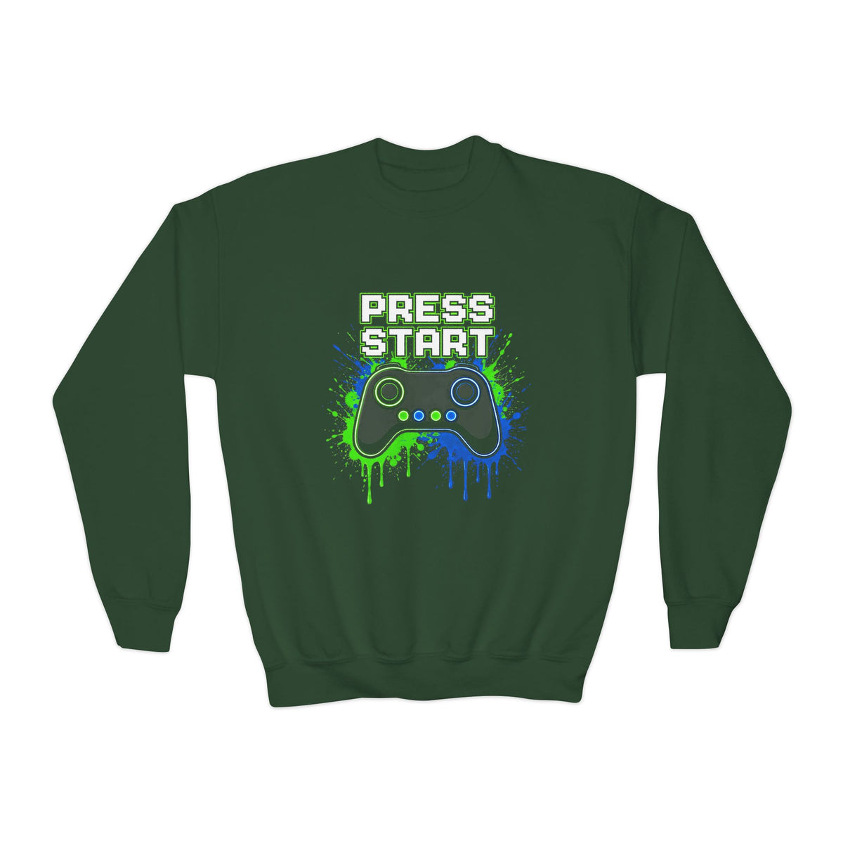Press Start Youth Gamer Sweatshirt – Neon Video Game Crewneck for Kids