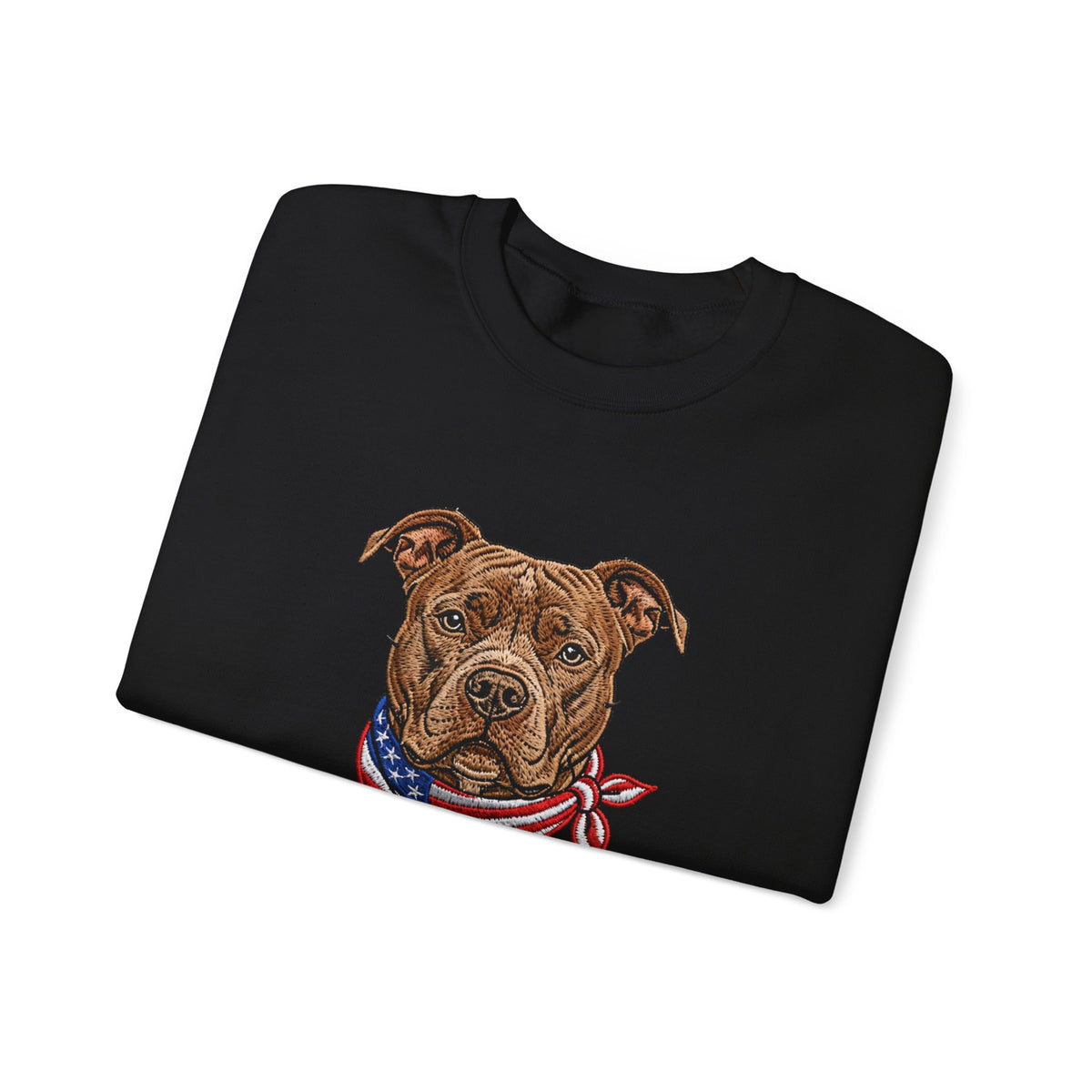 Patriotic Pit Bull Sweatshirt – Embroidered-Style American Flag Dog Crewneck