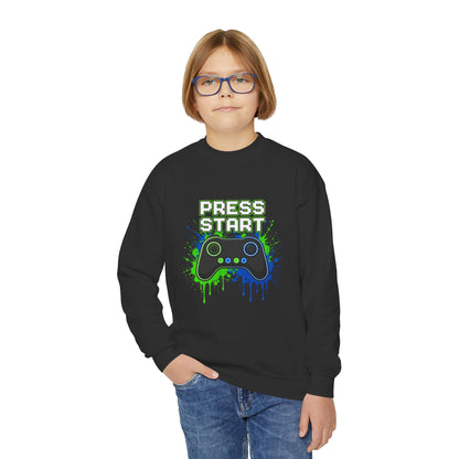 Press Start Youth Gamer Sweatshirt – Neon Video Game Crewneck for Kids