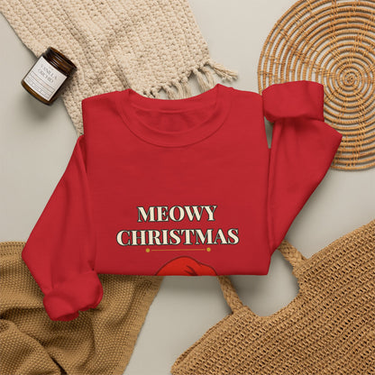 Meowy Christmas Cat Sweatshirt – Vintage Cat in Santa Hat, Funny Cat Lover Christmas Crewneck Gift