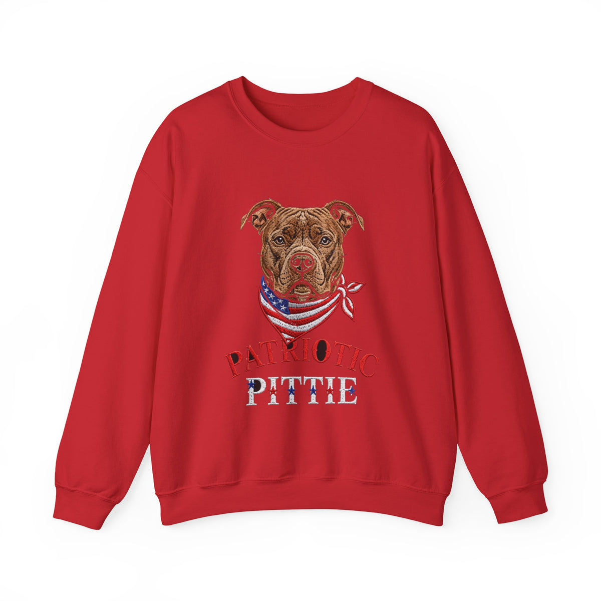 Patriotic Pit Bull Sweatshirt – Embroidered-Style American Flag Dog Crewneck