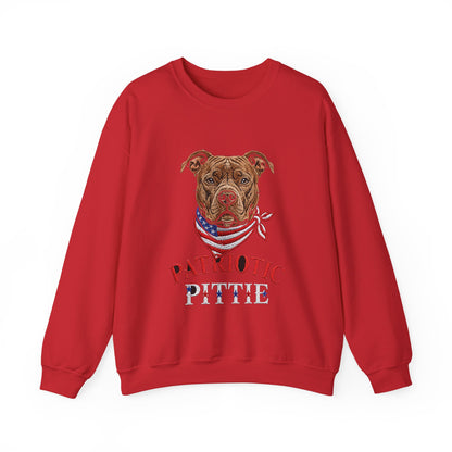 Patriotic Pit Bull Sweatshirt – Embroidered-Style American Flag Dog Crewneck