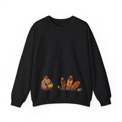 Gobble Squad Thanksgiving Sweatshirt – Funny Turkey Back Print, Peek-a-Boo Front, Fall Family Dinner Crewneck