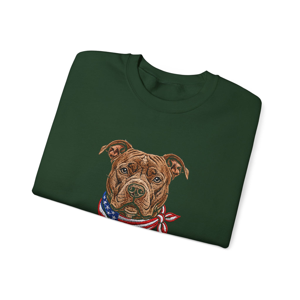 Patriotic Pit Bull Sweatshirt – Embroidered-Style American Flag Dog Crewneck