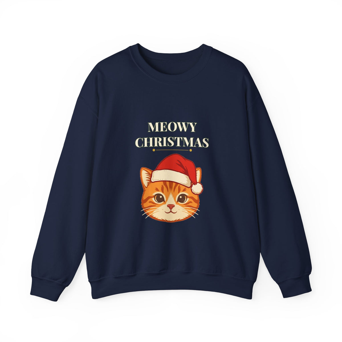 Meowy Christmas Cat Sweatshirt – Vintage Cat in Santa Hat, Funny Cat Lover Christmas Crewneck Gift