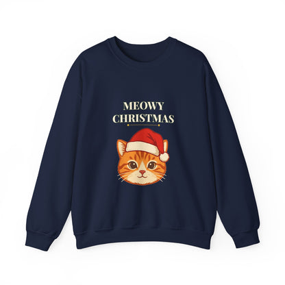 Meowy Christmas Cat Sweatshirt – Vintage Cat in Santa Hat, Funny Cat Lover Christmas Crewneck Gift