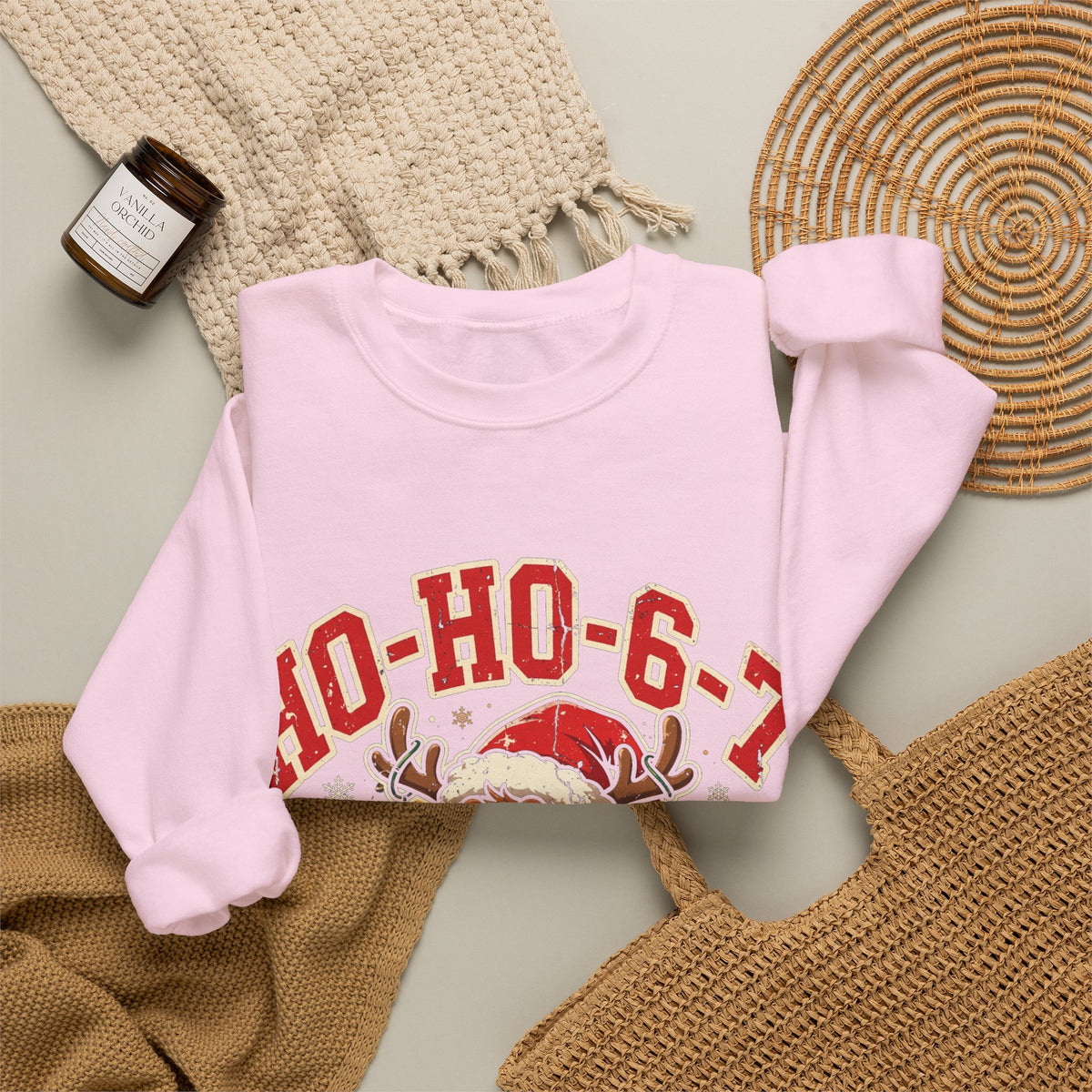 HO-HO-6-7 Funny Christmas Sweatshirt – Viral Reindeer Holiday Crewneck