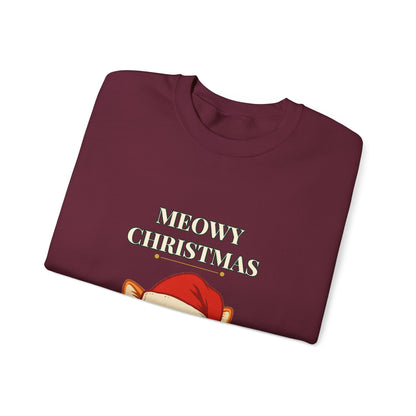 Meowy Christmas Cat Sweatshirt – Vintage Cat in Santa Hat, Funny Cat Lover Christmas Crewneck Gift