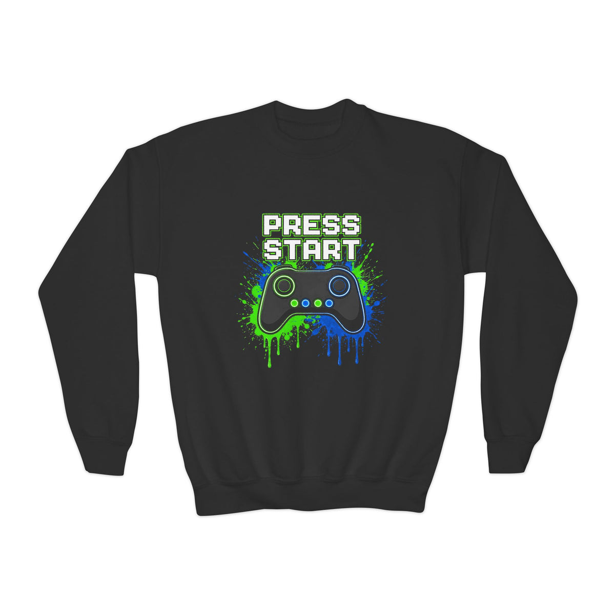 Press Start Youth Gamer Sweatshirt – Neon Video Game Crewneck for Kids