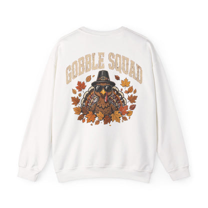 Gobble Squad Thanksgiving Sweatshirt – Funny Turkey Back Print, Peek-a-Boo Front, Fall Family Dinner Crewneck