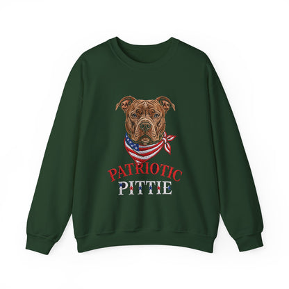 Patriotic Pit Bull Sweatshirt – Embroidered-Style American Flag Dog Crewneck