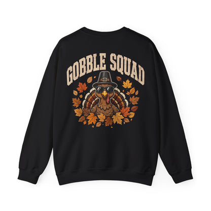 Gobble Squad Thanksgiving Sweatshirt – Funny Turkey Back Print, Peek-a-Boo Front, Fall Family Dinner Crewneck