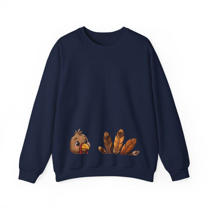 Gobble Squad Thanksgiving Sweatshirt – Funny Turkey Back Print, Peek-a-Boo Front, Fall Family Dinner Crewneck