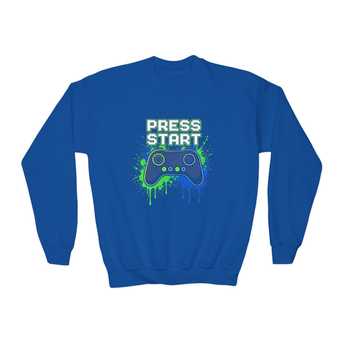 Press Start Youth Gamer Sweatshirt – Neon Video Game Crewneck for Kids
