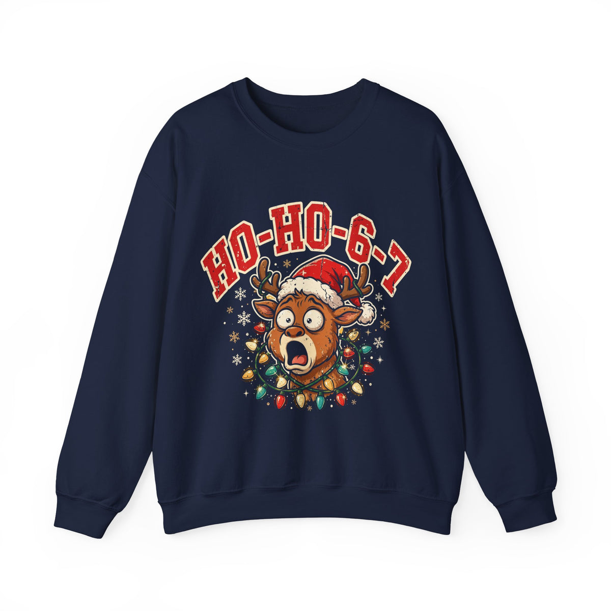 HO-HO-6-7 Funny Christmas Sweatshirt – Viral Reindeer Holiday Crewneck