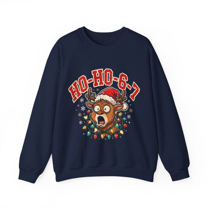 HO-HO-6-7 Funny Christmas Sweatshirt – Viral Reindeer Holiday Crewneck