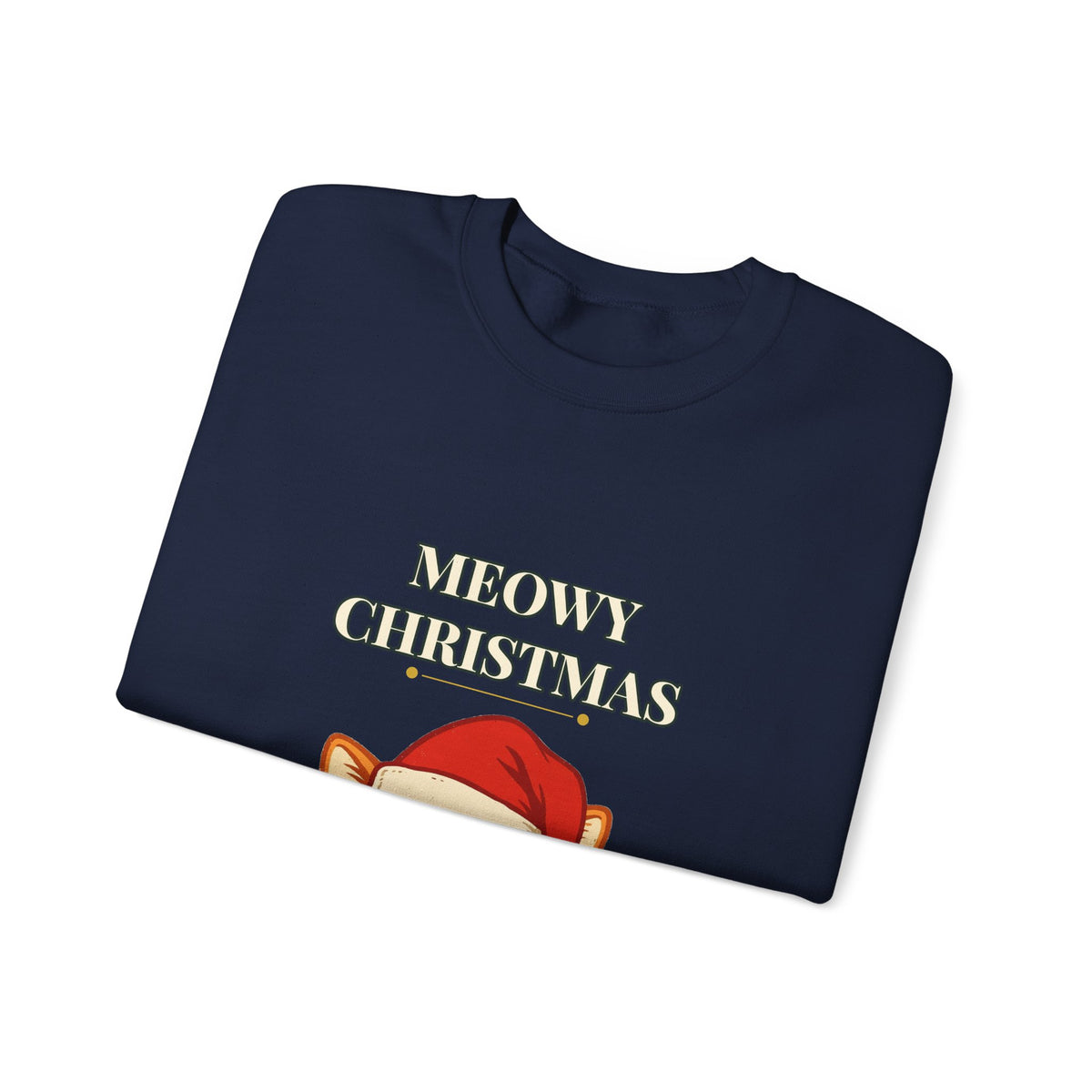 Meowy Christmas Cat Sweatshirt – Vintage Cat in Santa Hat, Funny Cat Lover Christmas Crewneck Gift
