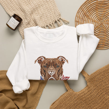 Patriotic Pit Bull Sweatshirt – Embroidered-Style American Flag Dog Crewneck
