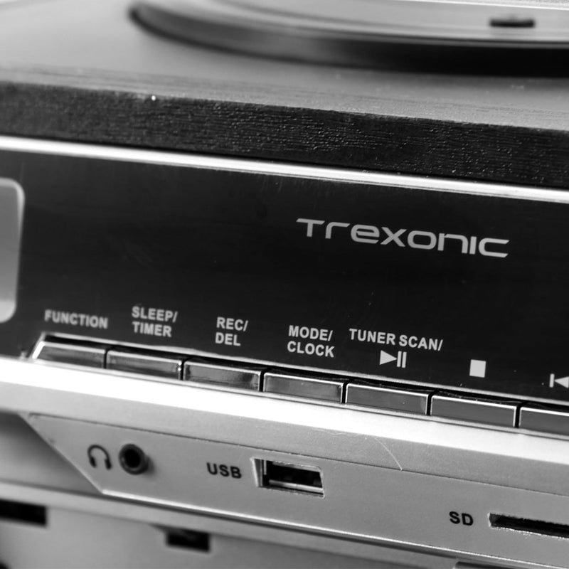 Trexonic 3-Speed Vinyl Turntable  Home Stereo System with CD Player, Double Cassette Player, Bluetooth, FM Radio & USB/SD Recording