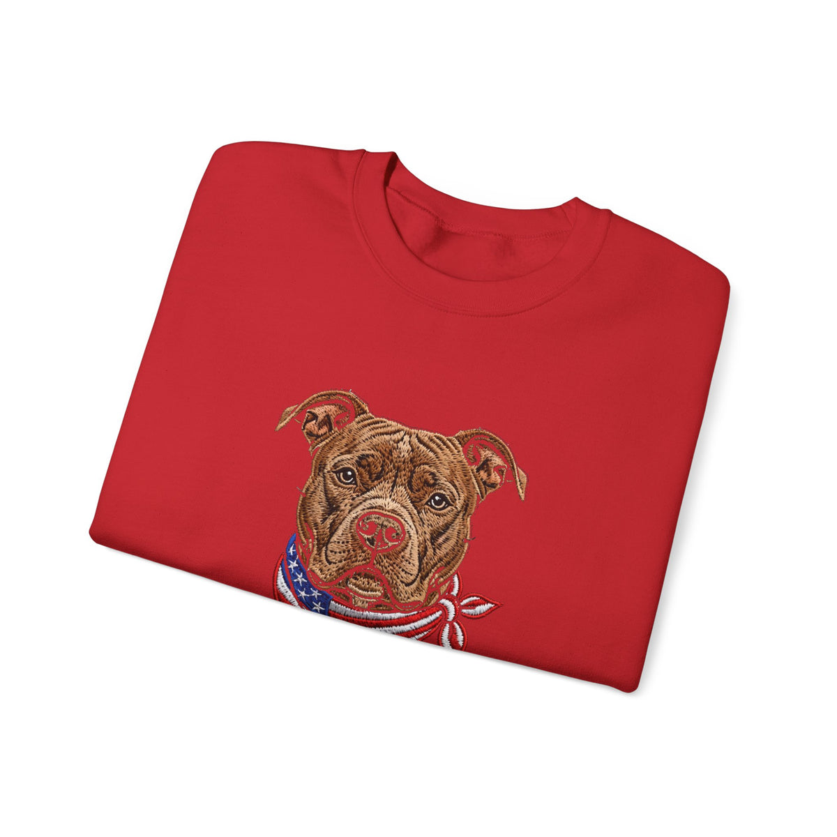 Patriotic Pit Bull Sweatshirt – Embroidered-Style American Flag Dog Crewneck