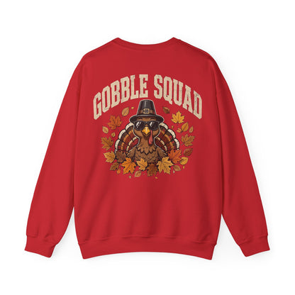 Gobble Squad Thanksgiving Sweatshirt – Funny Turkey Back Print, Peek-a-Boo Front, Fall Family Dinner Crewneck
