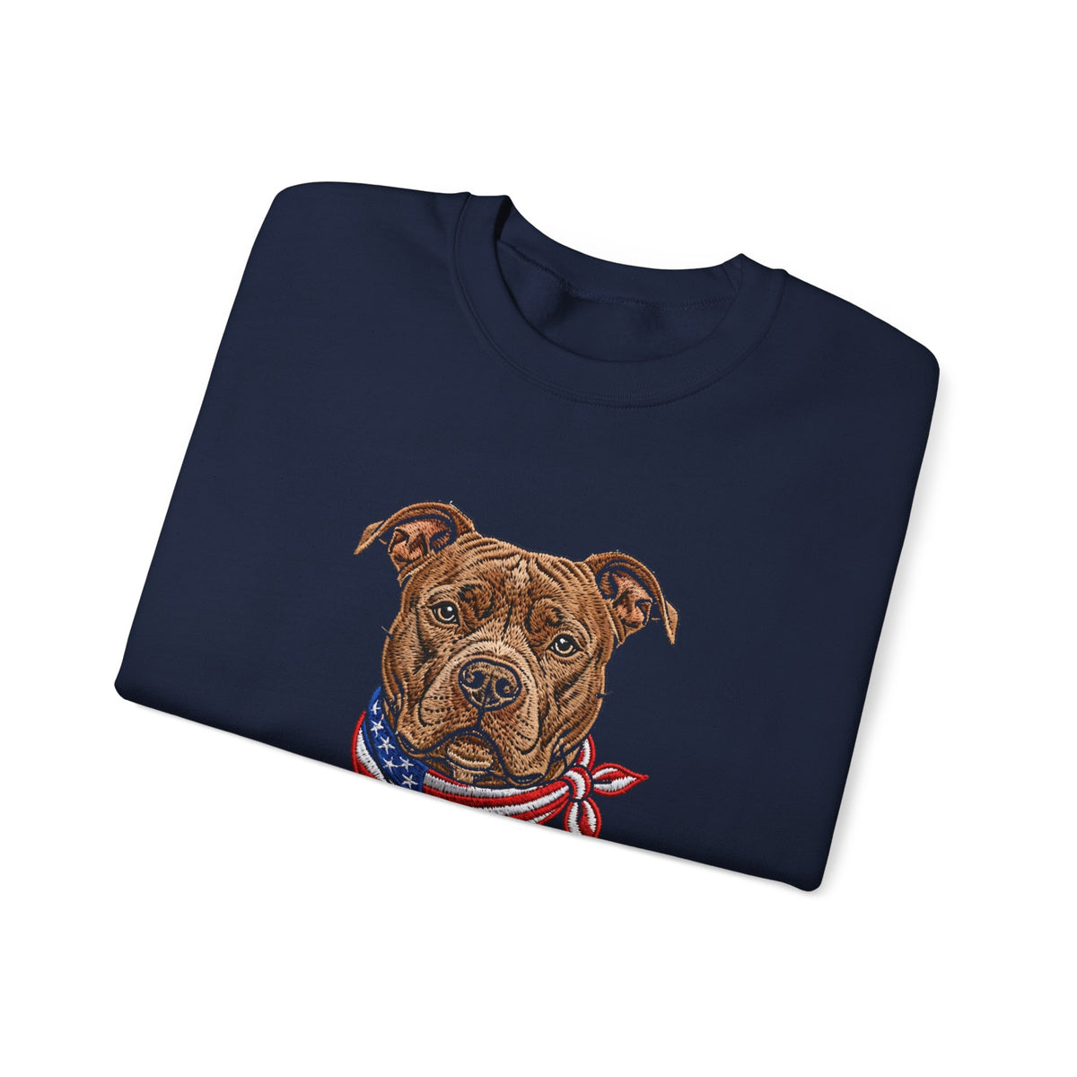 Patriotic Pit Bull Sweatshirt – Embroidered-Style American Flag Dog Crewneck