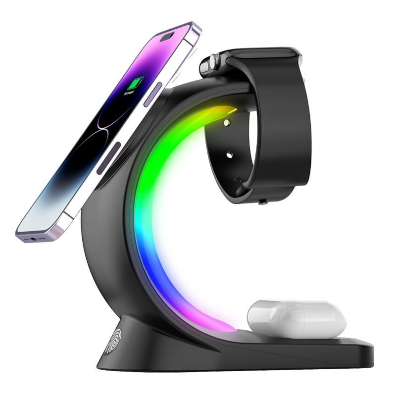 Dsflair 4-in-1 Magnetic Wireless Charger ⚡📱 with Atmosphere Light for iPhone, Airpods Pro, and Apple Watch ⌚