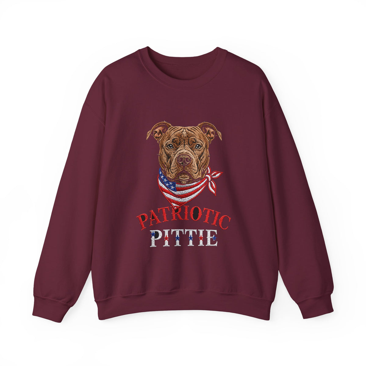 Patriotic Pit Bull Sweatshirt – Embroidered-Style American Flag Dog Crewneck