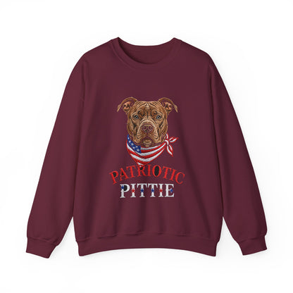 Patriotic Pit Bull Sweatshirt – Embroidered-Style American Flag Dog Crewneck