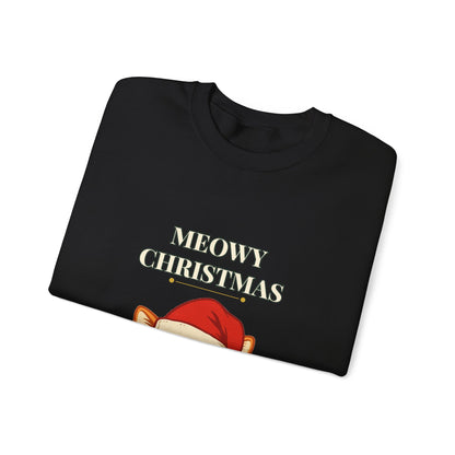 Meowy Christmas Cat Sweatshirt – Vintage Cat in Santa Hat, Funny Cat Lover Christmas Crewneck Gift