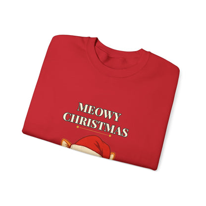 Meowy Christmas Cat Sweatshirt – Vintage Cat in Santa Hat, Funny Cat Lover Christmas Crewneck Gift