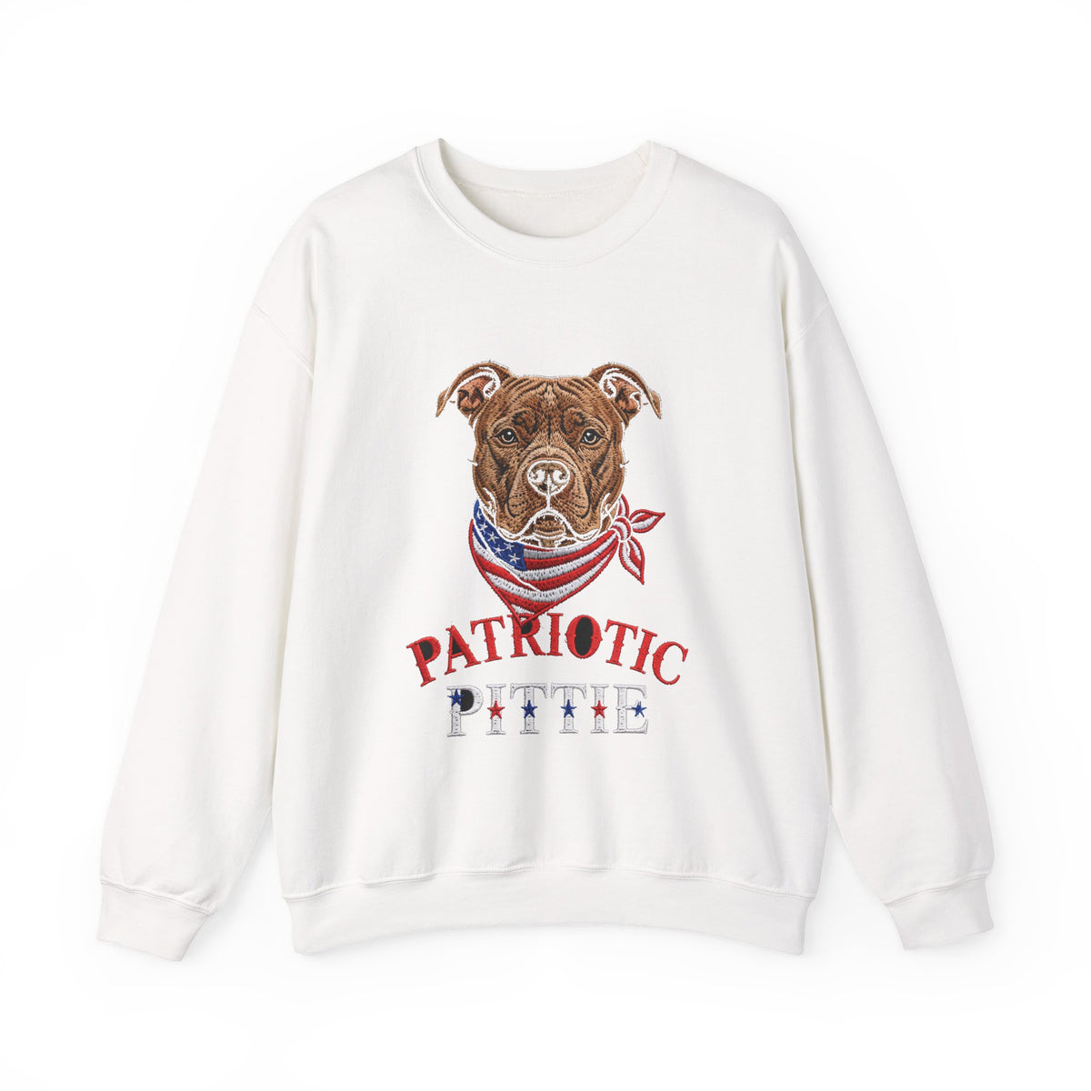 Patriotic Pit Bull Sweatshirt – Embroidered-Style American Flag Dog Crewneck