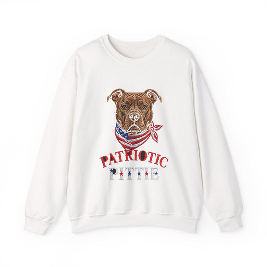 Patriotic Pit Bull Sweatshirt – Embroidered-Style American Flag Dog Crewneck
