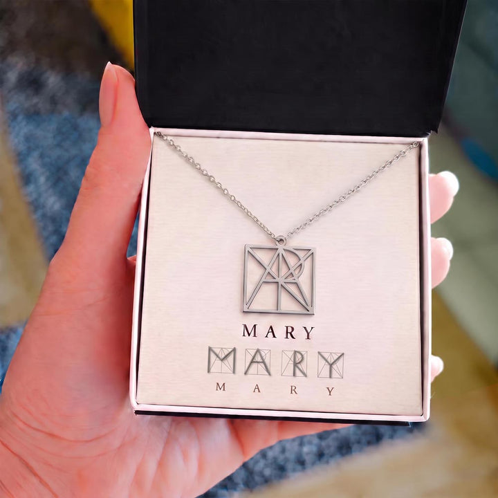 Custom Geometric Monogram Name Necklace with Personalized name Message Card. - Dsflair