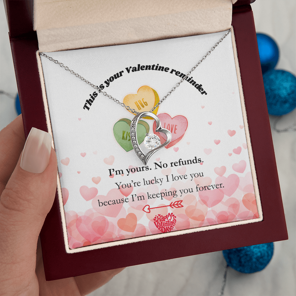 I’m Yours. No Refunds. – Funny Valentine’s Day Jewelry Gift for Her, Romantic Forever Love Necklace, Thoughtful Keepsake Gift for Wife or Girlfriend - Dsflair