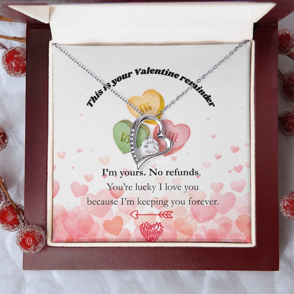 I’m Yours. No Refunds. – Funny Valentine’s Day Jewelry Gift for Her, Romantic Forever Love Necklace, Thoughtful Keepsake Gift for Wife or Girlfriend - Dsflair